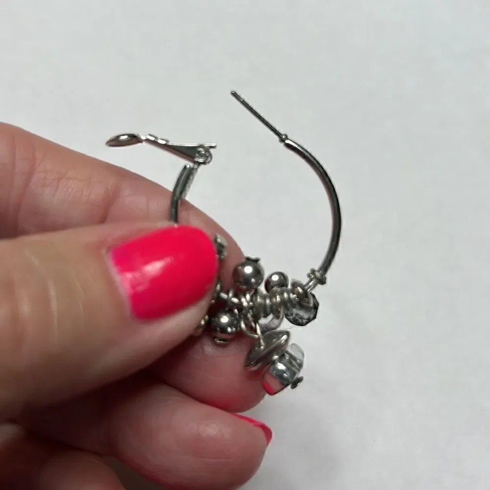 Silver Tone Hoops with Silver Stones & Beads